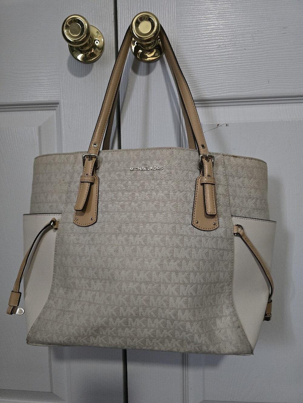 Michael Kors Beige and Tan MK Logo Tote
